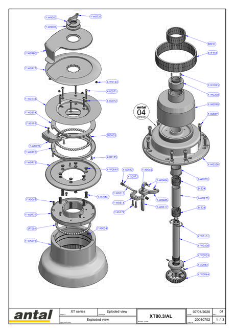 Antal XT80.3 Winches — Exploded Views & Drill Templates