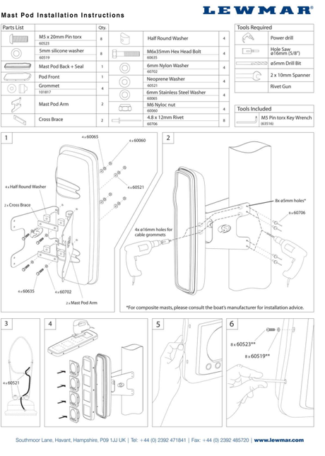 Lewmar Mast Pod — Installation Instructions