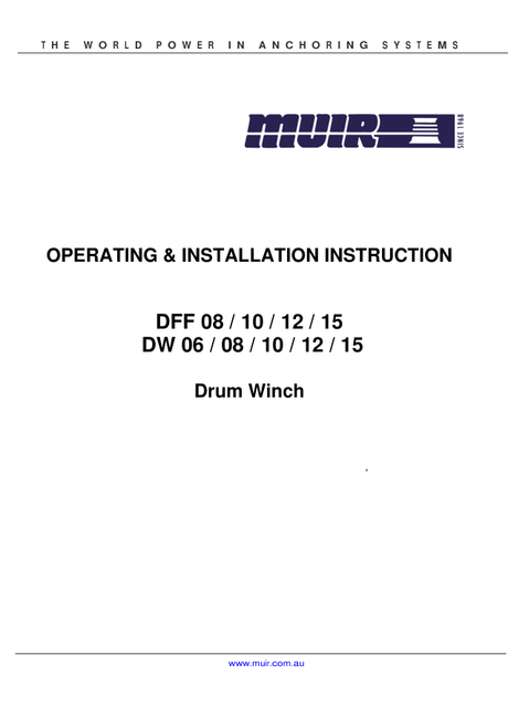Muir DW 06–15 & DFF 08–15 Drum Winch — Operating & Installation Instructions (Part 2 of 2)