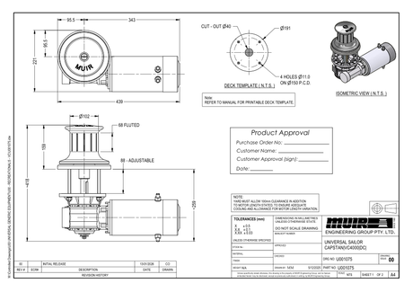 Muir VC4000 Vertical Capstan — Dimension Drawing
