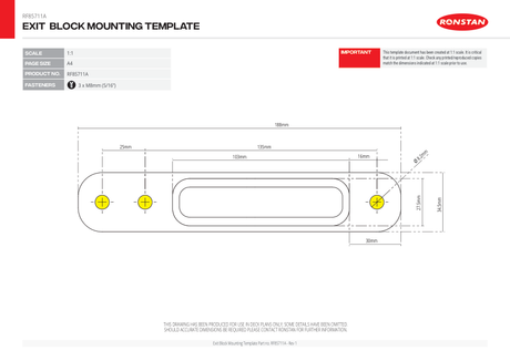 Ronstan RF85711A, RF105711A, RF125711A & RF145711A Exit Blocks — Drill Template