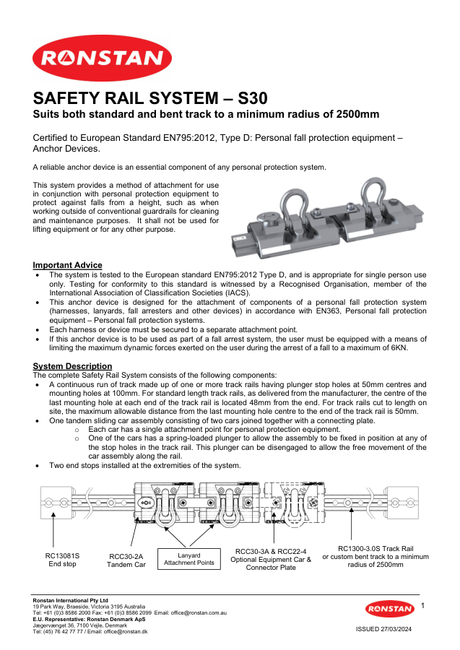 Ronstan S30 Safety Rail System — User Instructions