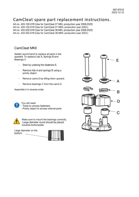 Selden CamCleat Spare Part Replacement — Service Manual