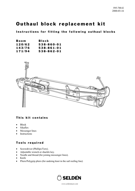 Selden Outhaul Block Replacement Kit — Instructions