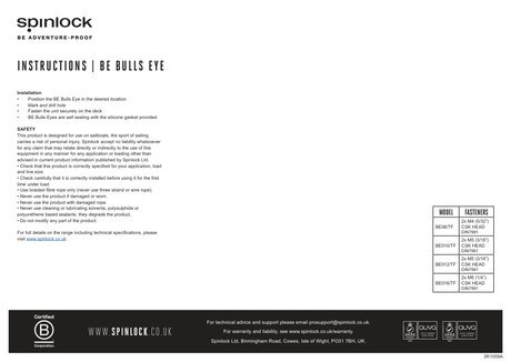 Spinlock BE Bulls Eye — Instructions
