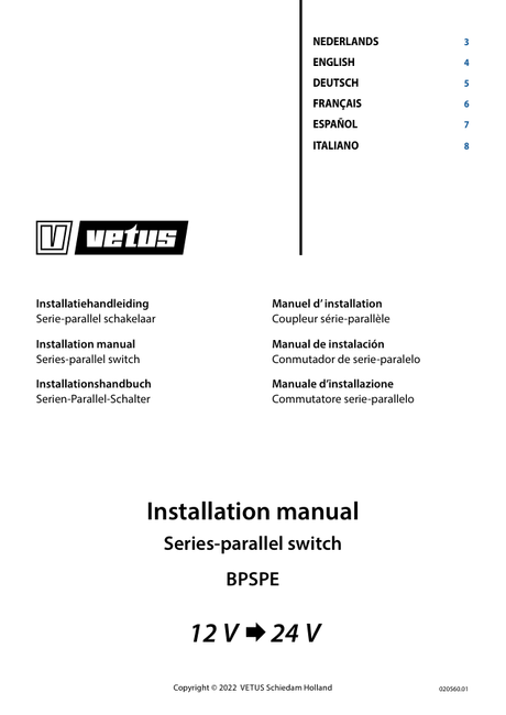 Vetus Series-Parallel Switch BPSPE — Installation Manual