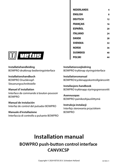 Vetus BOWPRO Push-Button Control Interface CANVXCSP — Installation Manual