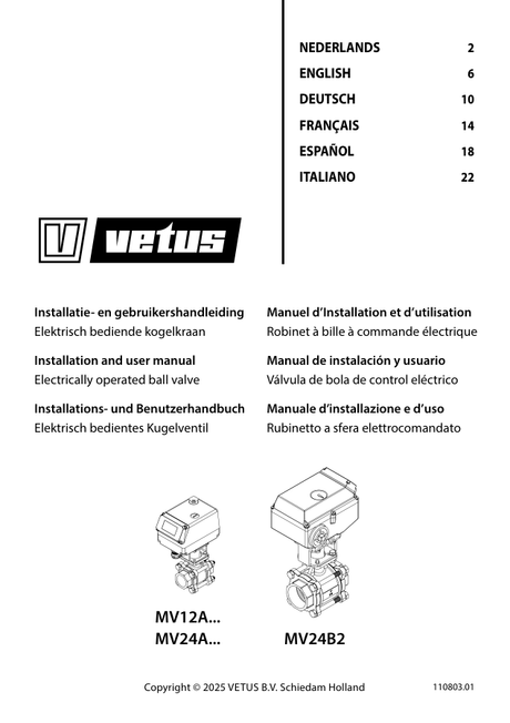 Vetus Electrically Operated Ball Valve MV — Installation & User Manual
