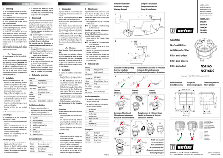 Vetus No-Smell Filter NSF16S, NSF16DS — Installation Manual