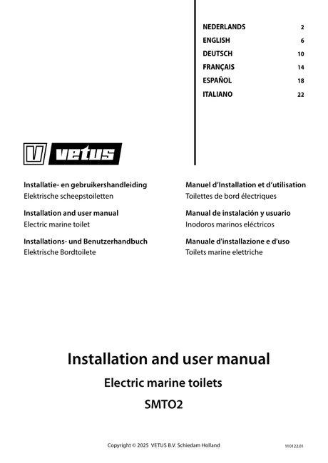 Vetus Electric Marine Toilet SMTO2 — Installation & User Manual