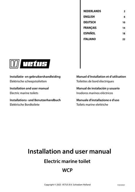 Vetus Electric Marine Toilet WCP — Installation & User Manual