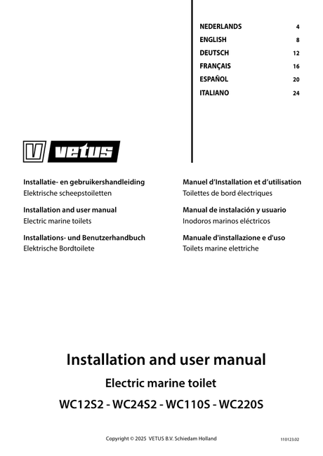 Vetus Electric Marine Toilet WCS — Installation & User Manual