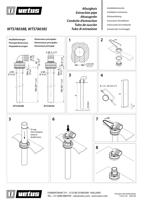 Vetus Extraction Pipe WTS78038S, WTS78038B — Installation Manual