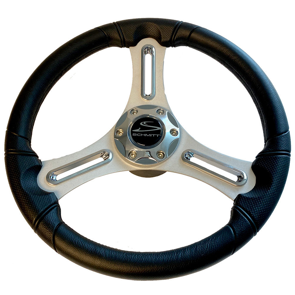 Schmitt Marine Torcello 14" Wheel - 03 Series - Polyurethane Wheel w/Chrome Trim and Cap - Brushed Spokes - 3/4" Tapered Shaft - Retail Packaging
