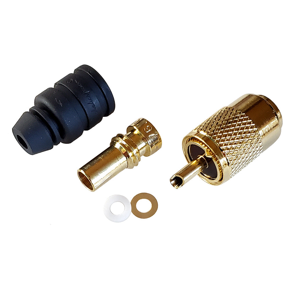 Shakespeare PL-259-58-G Gold Solder-Type Connector w/UG175 Adapter and DooDad Cable Strain Relief f/RG-58x