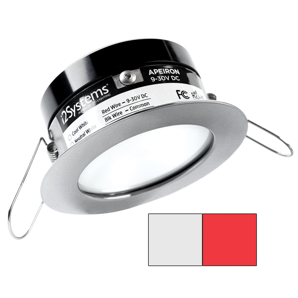 i2Systems Apeiron PRO A503 - 3W Spring Mount Light - Round - Cool White and Red - Brushed Nickel Finish