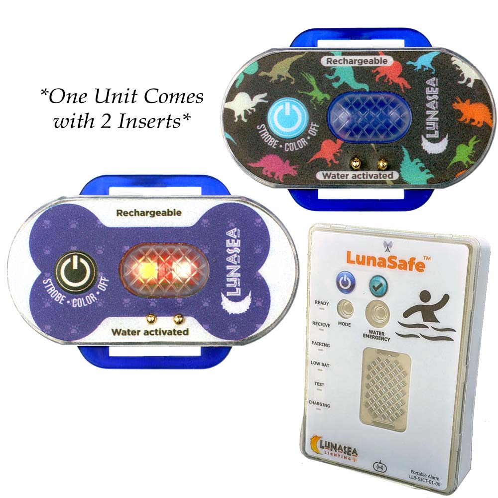 Lunasea Child/Pet Safety Water Activated Strobe Light w/RF Transmitter and Portable Audio/Visual Receiver - Blue Case
