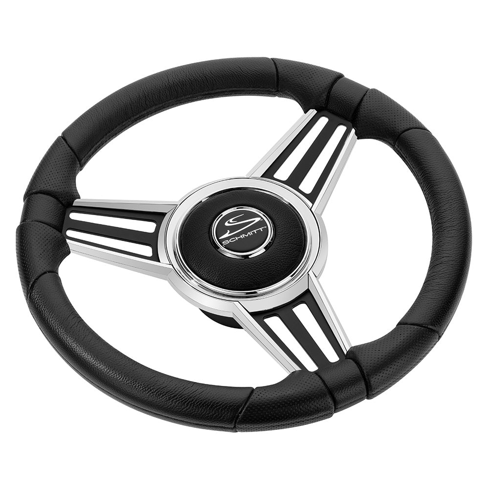 Schmitt Marine PU30 14" Wheel - Chrome Cap and Spoke Inserts - Black Spokes - 3/4" Tapered Shaft