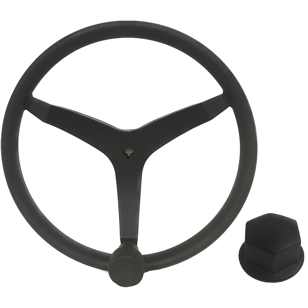 Uflex - V46 - 13.5" Stainless Steel Steering Wheel w/Speed Knob and Chrome Nut - Black