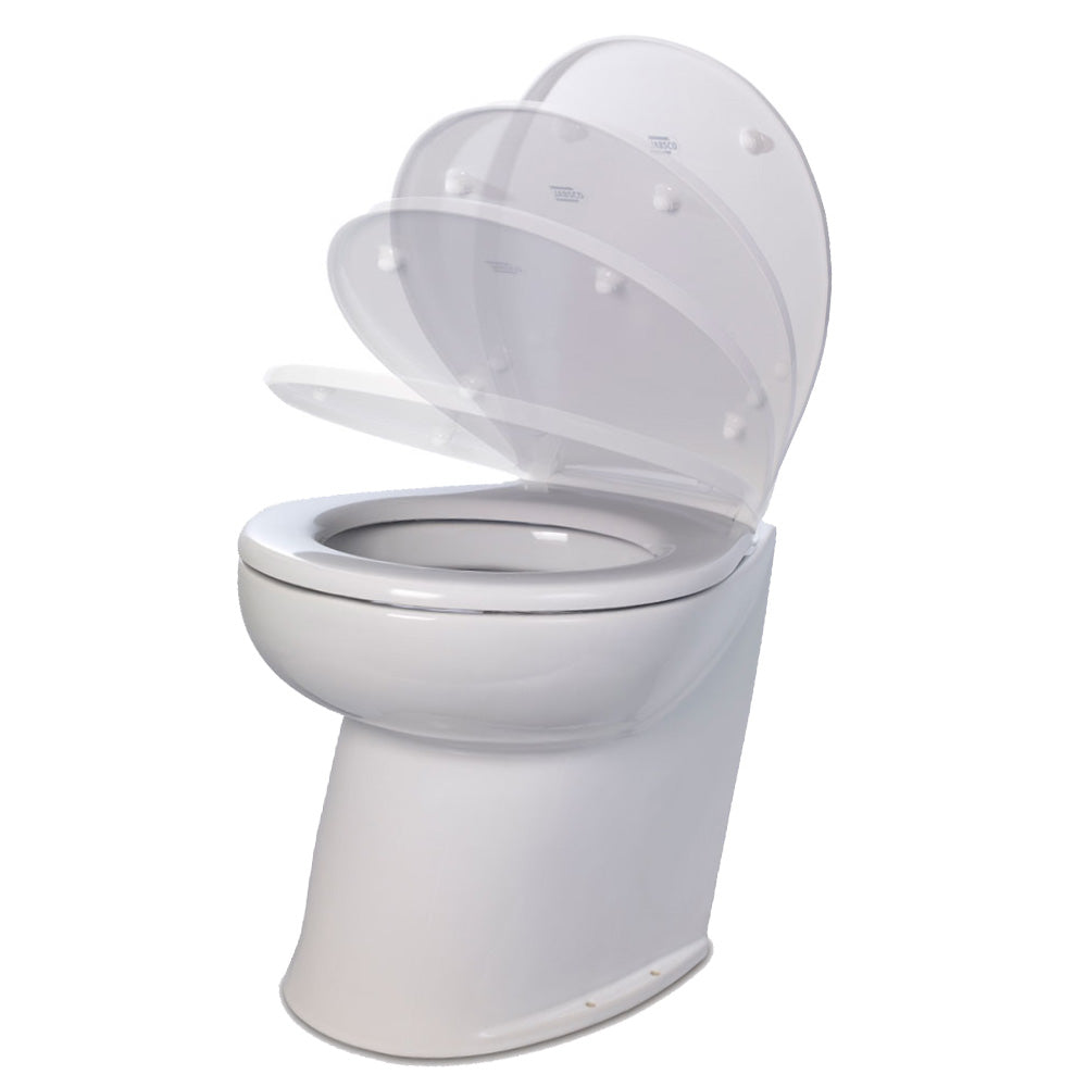 Jabsco Deluxe Flush 17" Angled Back 12V Freshwater Electric Marine Toilet w/Solenoid Valve and Soft Close Lid