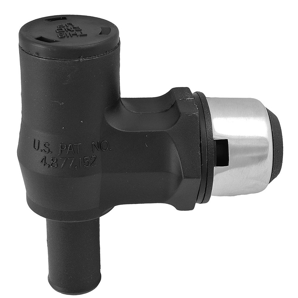 Attwood 90 degree P-Trap Fuel Tank Vent - Black w/Stainless Steel Trim Cover