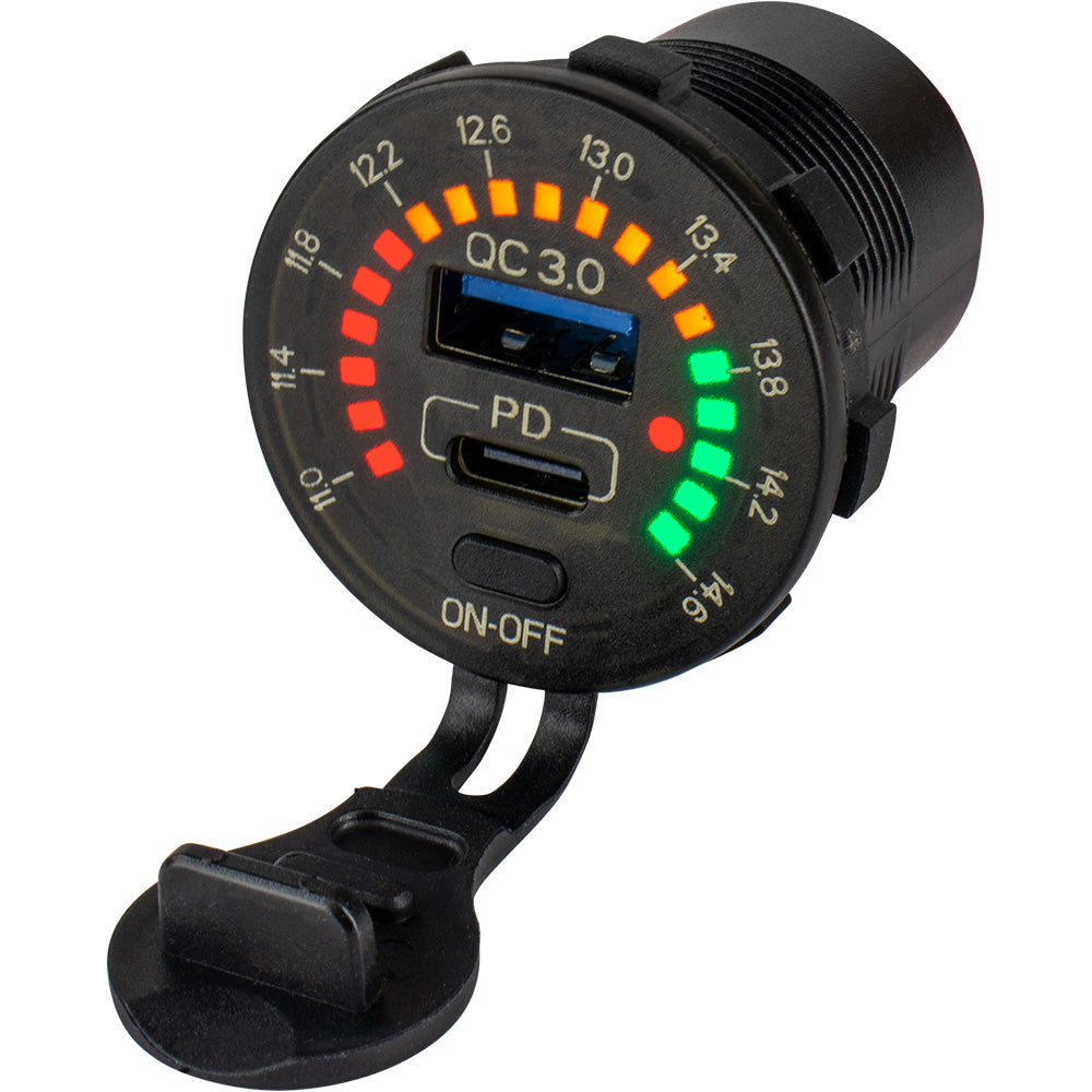 Sea-Dog Round Rainbow Voltmeter w/USB and USB-C Power Socket