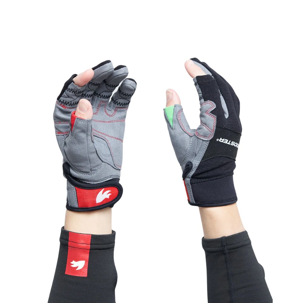 Rooster Gloves - Sailing Glove Dura Pro 2 Fingers Cut - Black/Grey - Junior - Size: XS