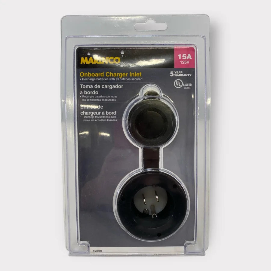 Marinco Marine On-Board Hard Wired Charger Inlet - 15Amp - Black