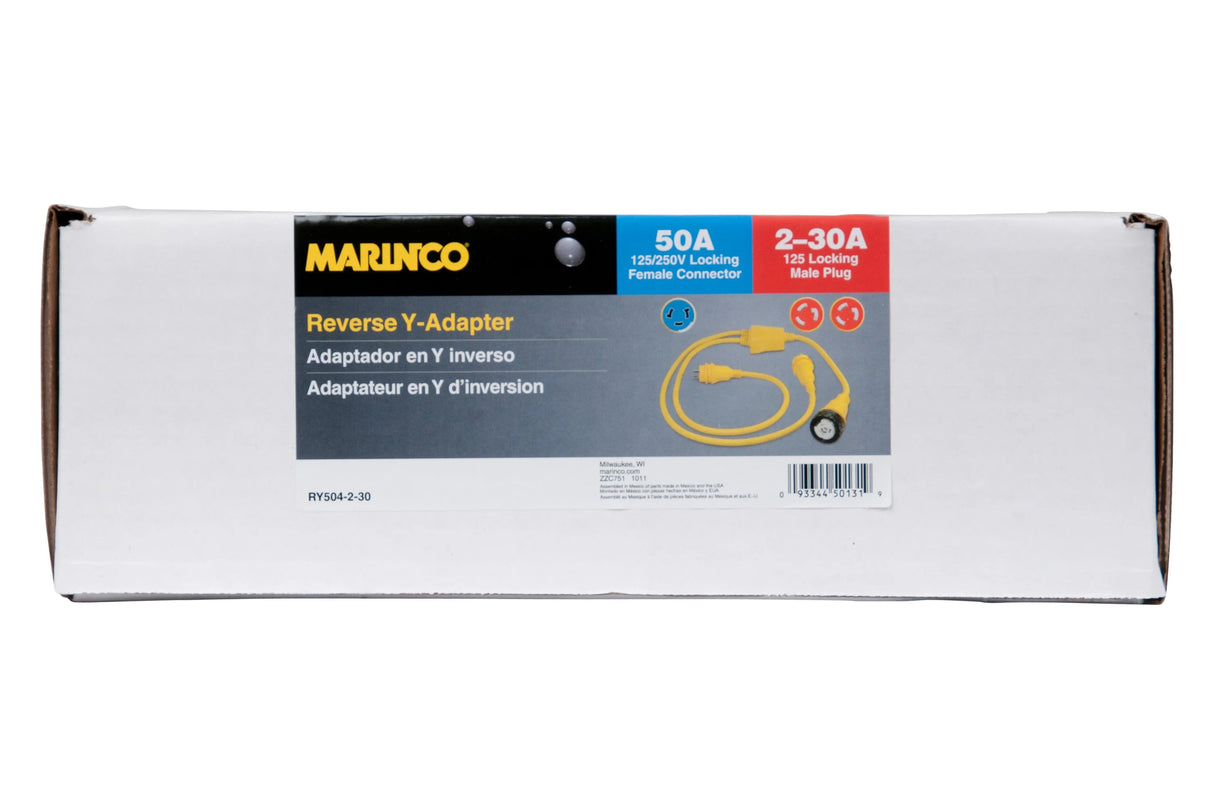 Marinco Y504-2-30 EEL (2)-30A-125V Female to (1)50A-125/250V Male "Y" Adapter - Yellow