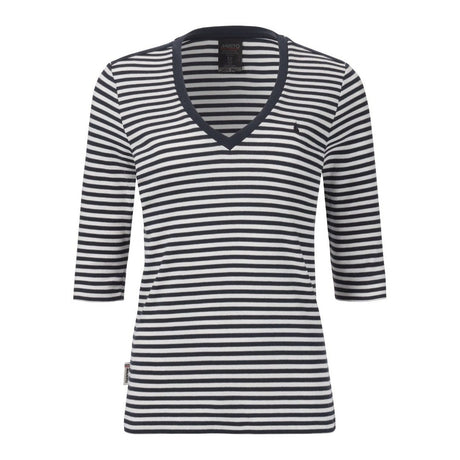 Musto Women's Classic V-Neck Stripe Tee - Navy / White Stripe