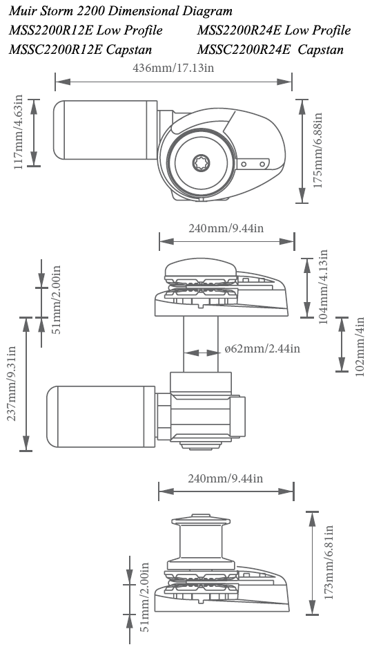 Muir Windlass - Storm SSC2200, 24V, Capstan, 3/8"HT Gypsy, 1500W (M2200C24-3/8H)