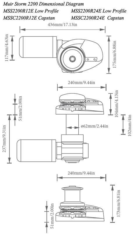 Muir Windlass - Storm SSC2200, 24V, Capstan, 3/8"HT Gypsy, 1500W (M2200C24-3/8H)