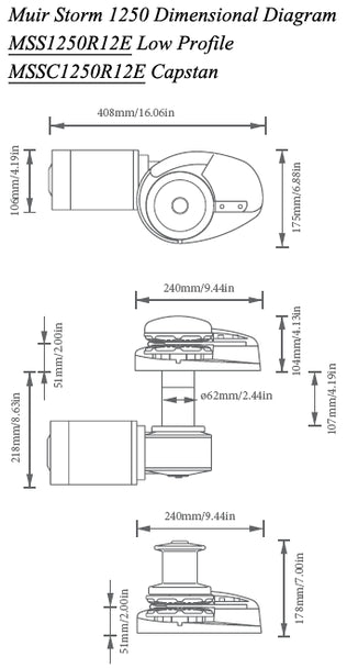 Muir Windlass - Storm SS2500, 12V, Capstan, 3/8"BBB Gypsy, 1500W (M2500C12-3/8B)