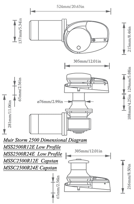 Muir Windlass - Storm SS2500, Hydraulic, Capstan, 3/8"HT Gypsy (M2500CH-3/8H)