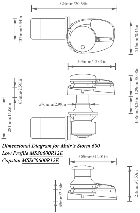Muir Windlass - Storm SSC600, Capstan, 1/4"HT Gypsy (M600C12-1/4H)