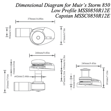 Muir Windlass - Storm SSC850, Capstan, 3/8"HT Gypsy, 12V, 800W (M850C12-3/8H)