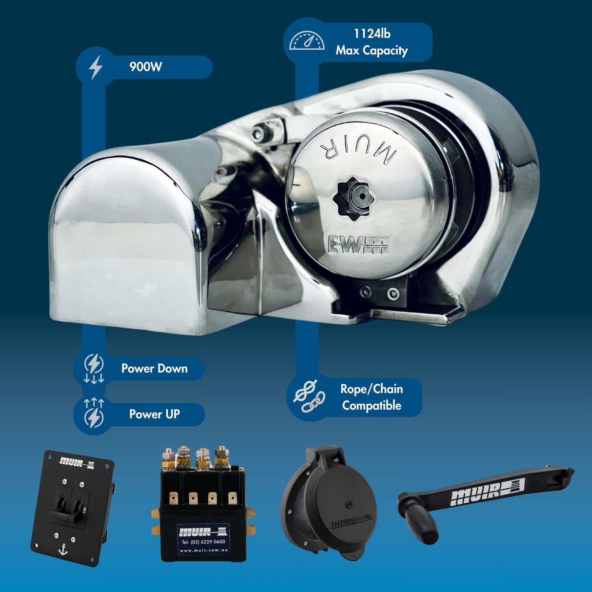 Muir Horizontal Windlass - Jaguar, 24V, 3/8"HT Gypsy, 1700W (MH350024-3/8H)