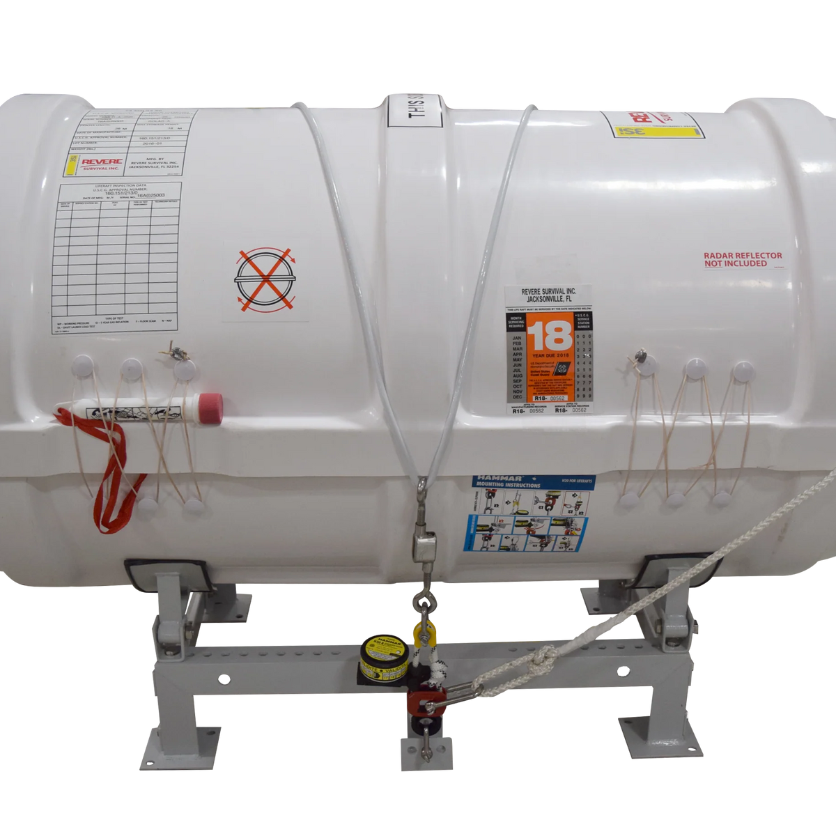 Revere Liferaft USCG/Solas, 8 Prs, Round Canister (A), W/Hru And Cradle ...
