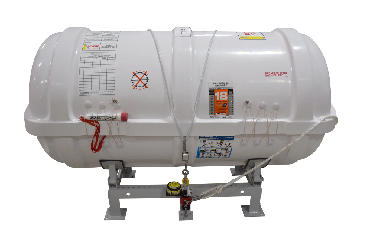 Revere Liferaft USCG/Solas, 8 Prs, Round Canister (A), W/Hru And Cradle