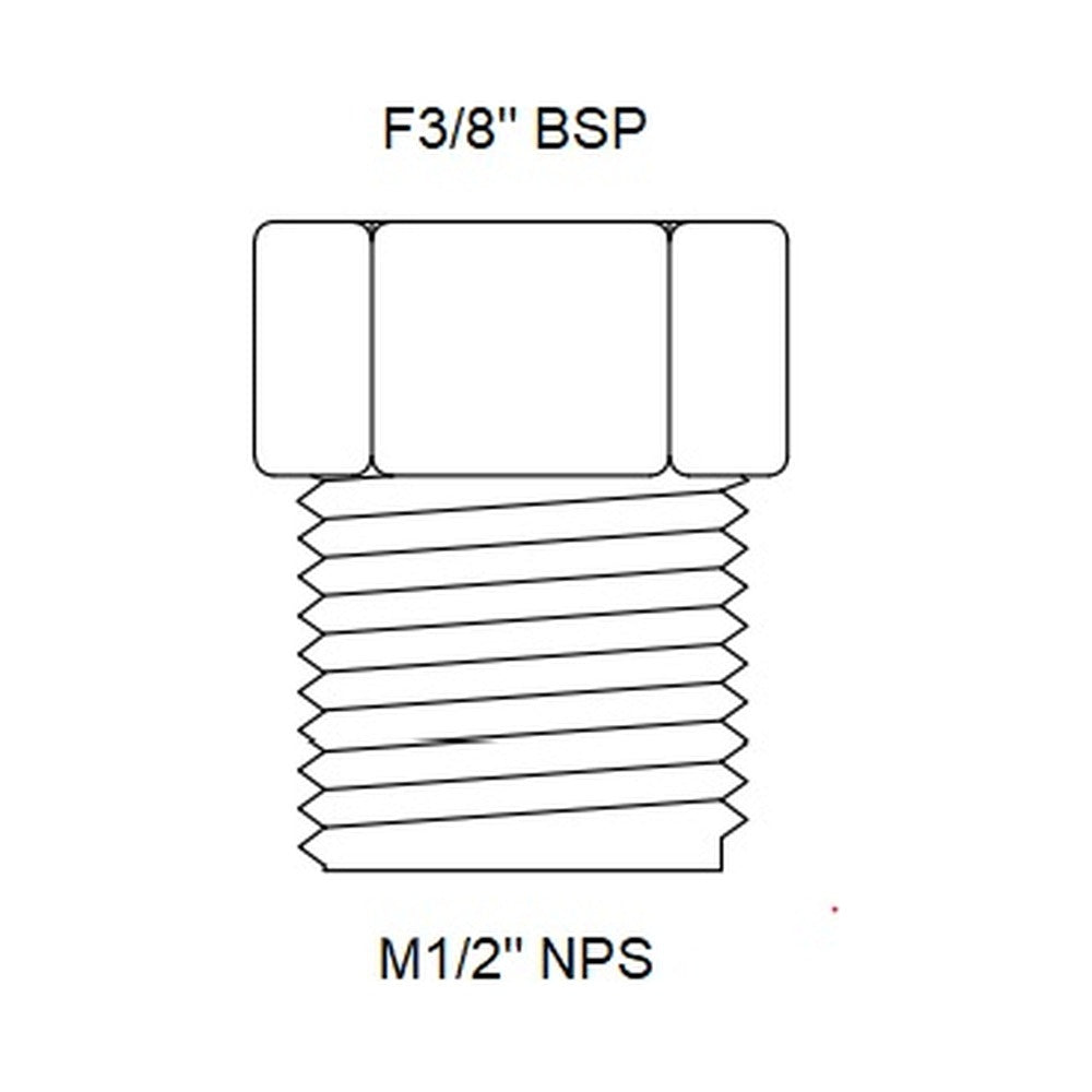 Scandvik 10015 adapter dimensions: 3/8 in BSP female to 1/2 in NPS male