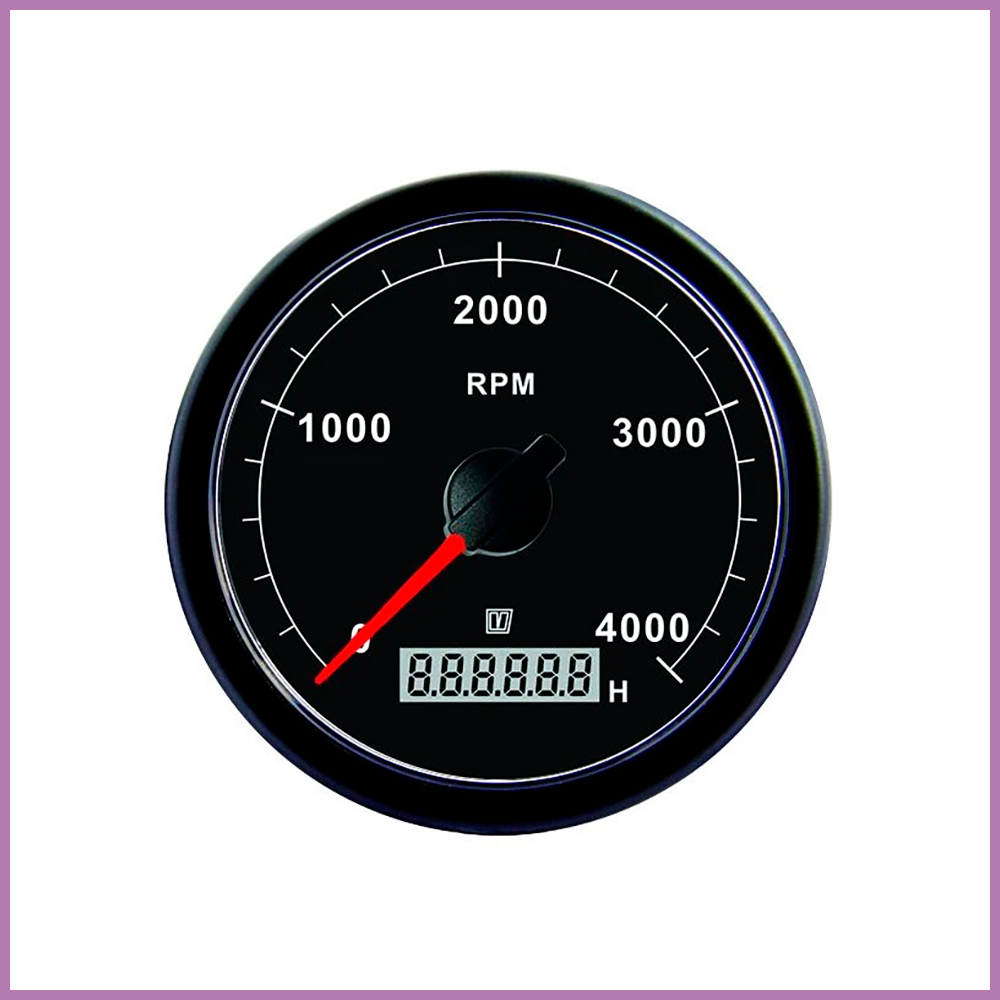 Vetus Revolution counter/hour counter, black, 12/24V, (0-5000 RPM), cut-out size Ø 100 mm