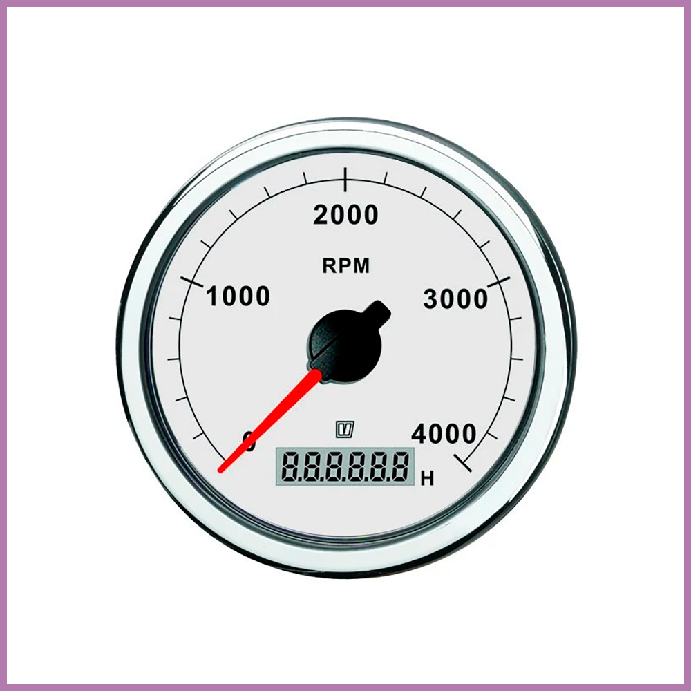 Vetus Revolution counter/hour counter, white, 12/24V, (0-5000 RPM), cut-out size Ø 100 mm