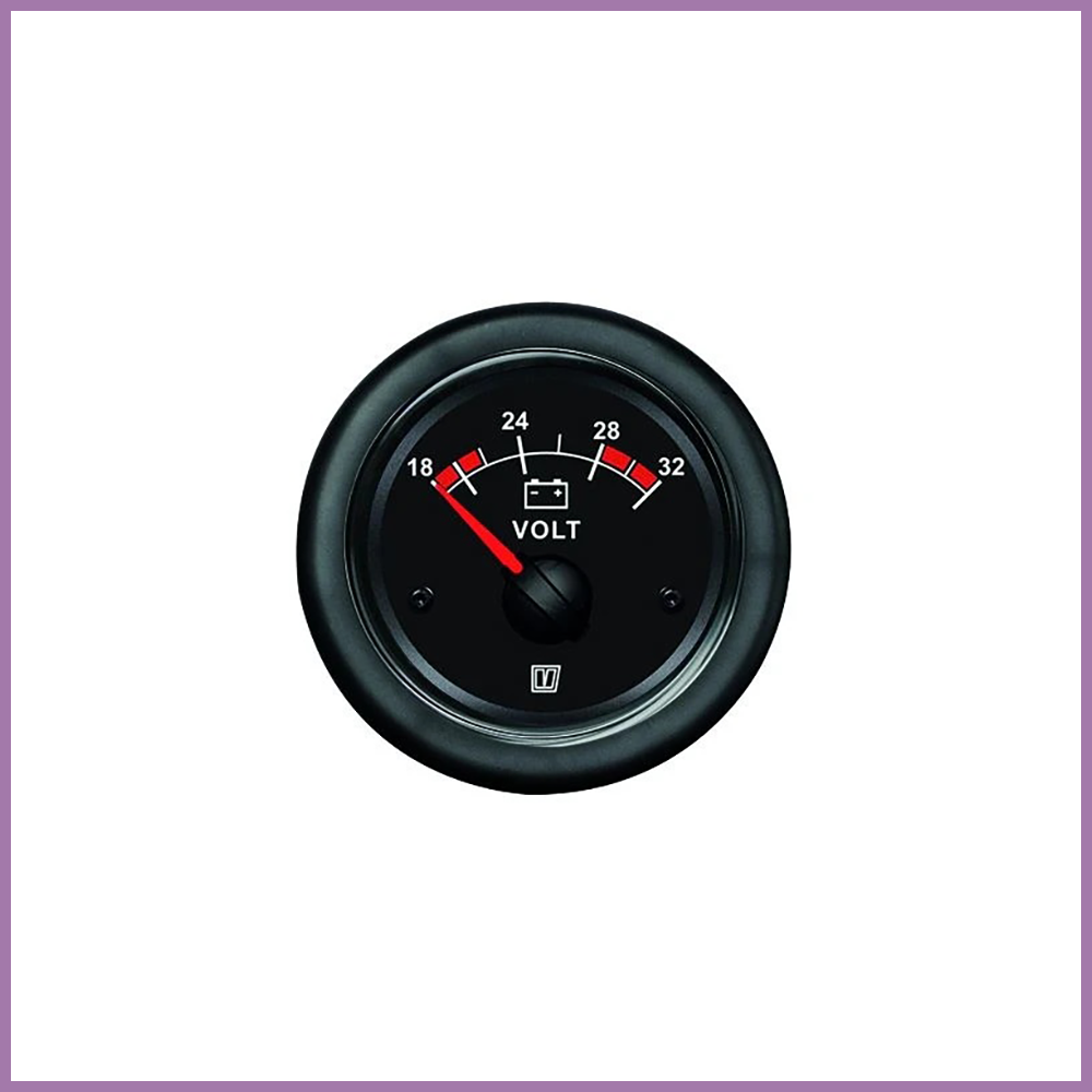 Vetus Voltmeter, black, 24 V (20-32V), cut-out size Ø 52 mm