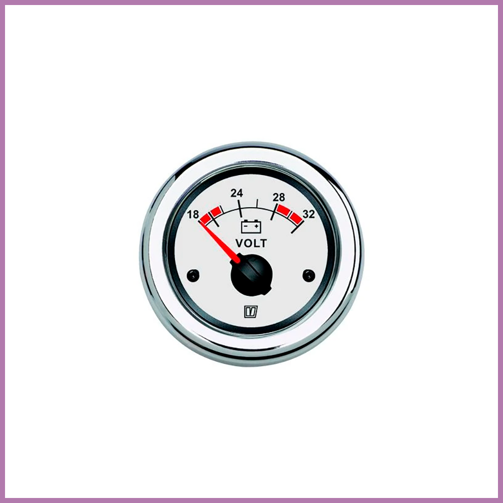 Vetus Voltmeter, white, 24 V (20-32V), cut-out size Ø 52 mm