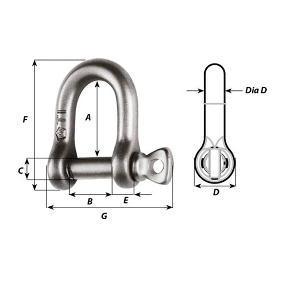 Wichard D Shackle - Titanium - Pin Dia: 1/4 in (6.0 mm