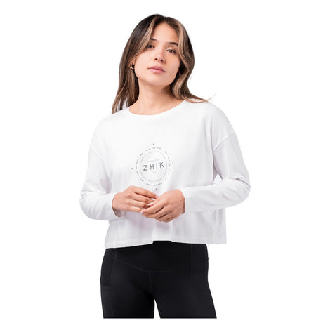 Zhik Compass Print Long Sleeve Cotton Tee - Women (White)