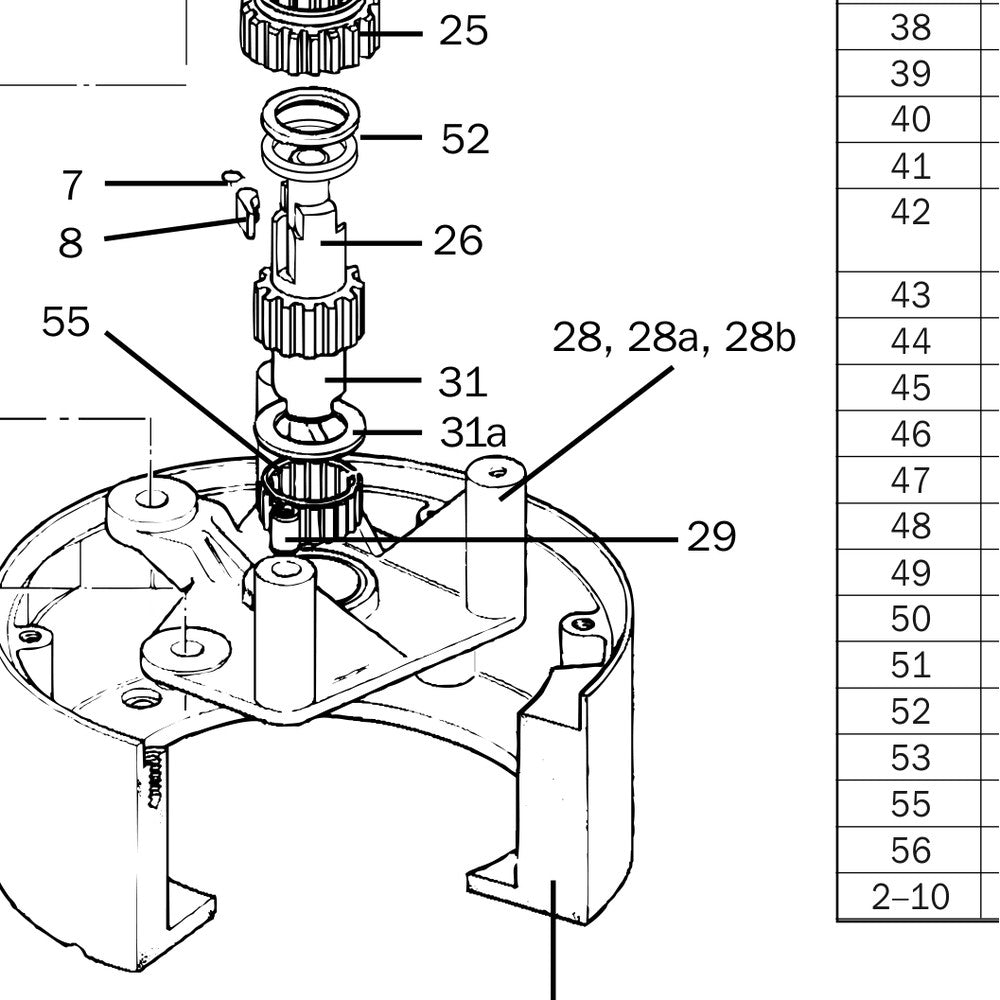 Lewmar Sleeve Bridge Piece - exploded view drawing from the Lewmar manual