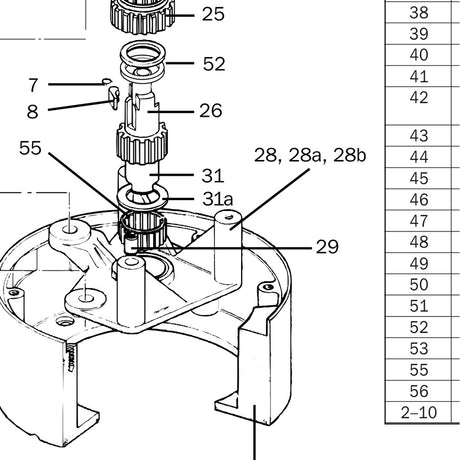 Lewmar Sleeve Bridge Piece - exploded view drawing from the Lewmar manual