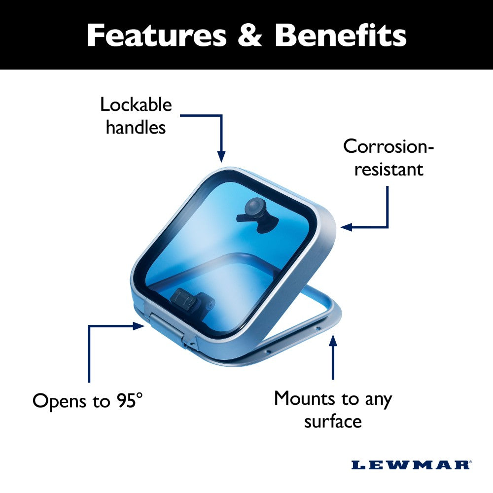 Lewmar Ocean Hatch - 15 3/8 x 20 1/2 in. (391 x 521 mm) (Grey Acrylic / Aluminum Frame) - Size 30 Flange Base